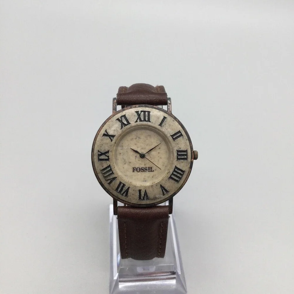 Fossil Mens Watch 36mm Stone on Copper Leather Classic Patina Case New Battery